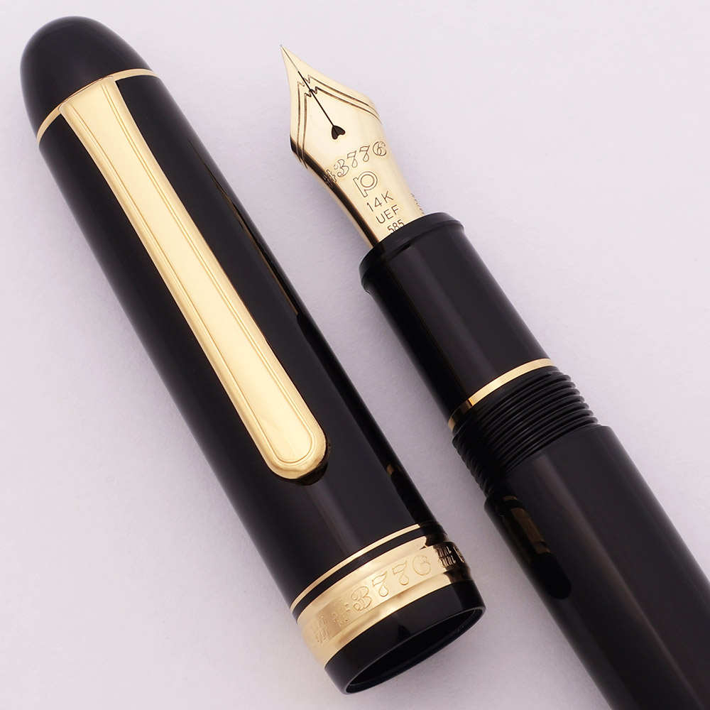 Platinum 3776 Century Fountain Pen - Black w Gold Trim, C/C, 14k